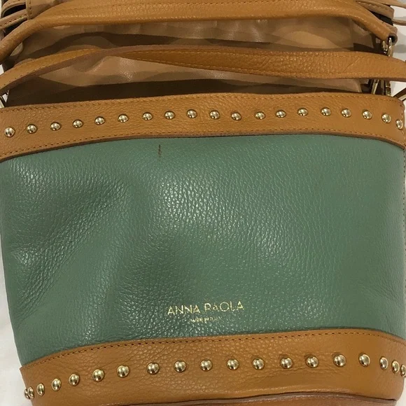 Anna Paola Leather bucket bag Green and light brown - Picture 16 of 16
